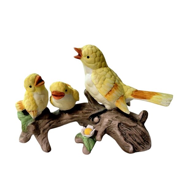 Other - Royal Crown Birds on a Log Figurine Yellow Saffron Finch Vintage Chicks Baby